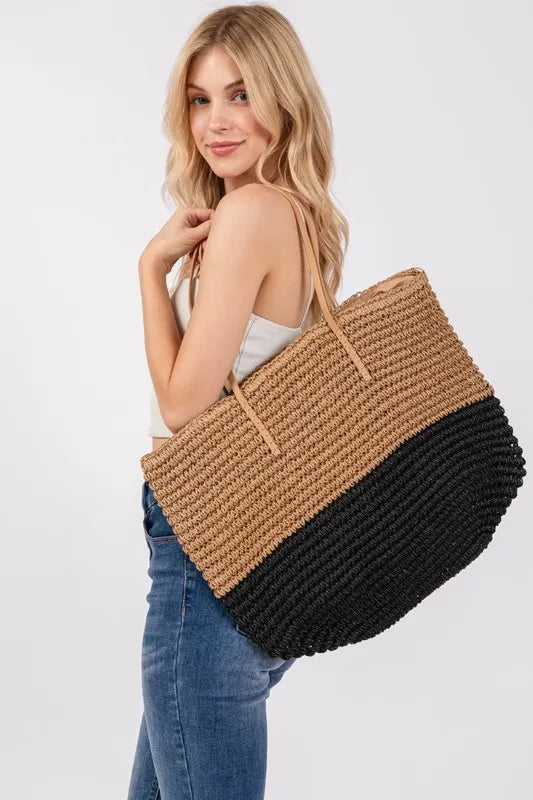 Straw BEACH Braided Beach Tote Bag.
