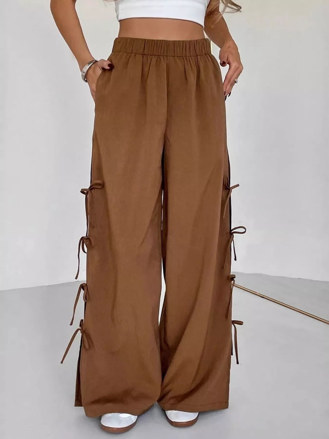 Side Tie Wide Leg Pants.