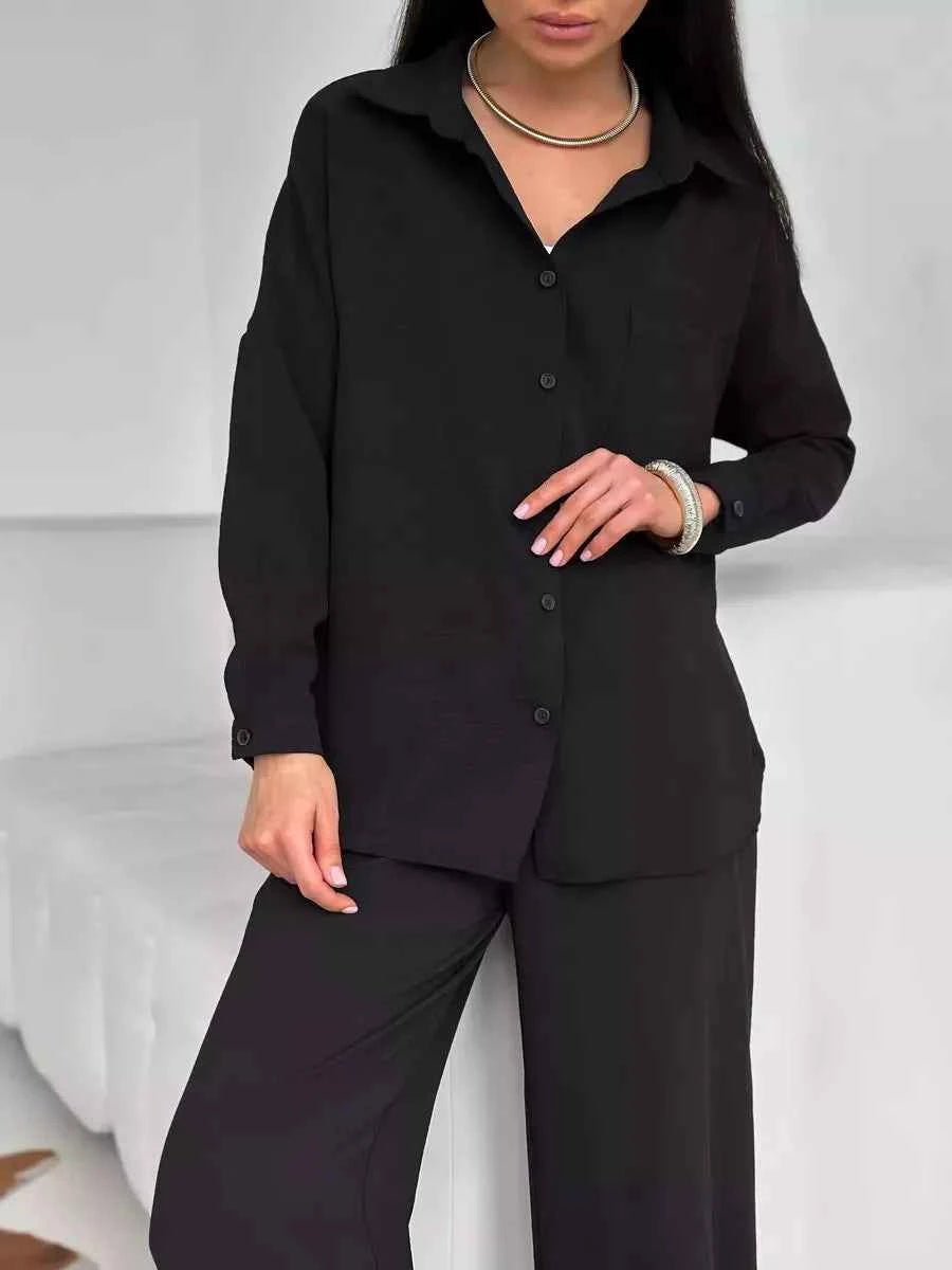 Button Up Long Sleeve Shirt and Pants Set