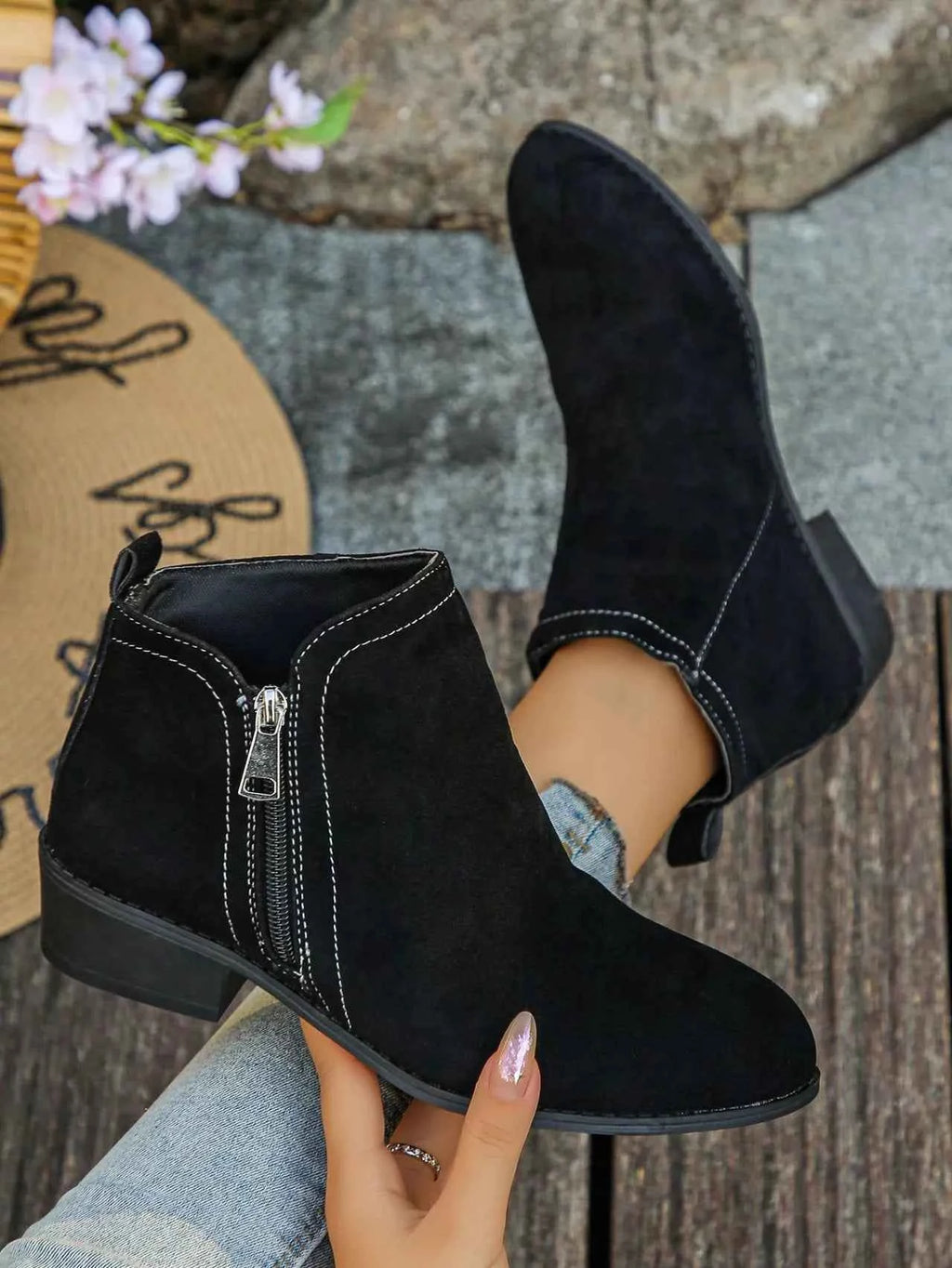 Point Toe Block Heels Boots
