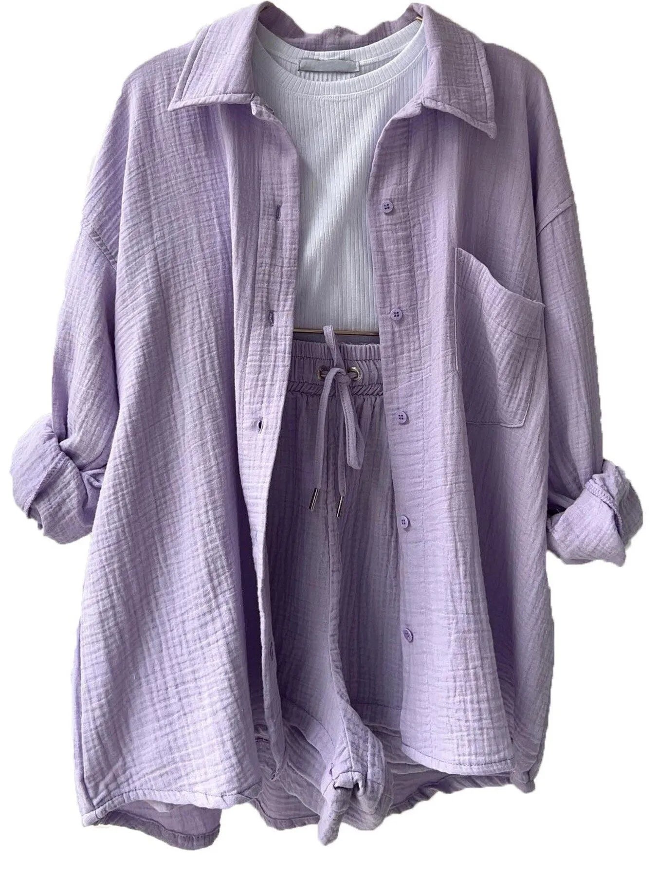 Button Up Shirt and Shorts Set for women.