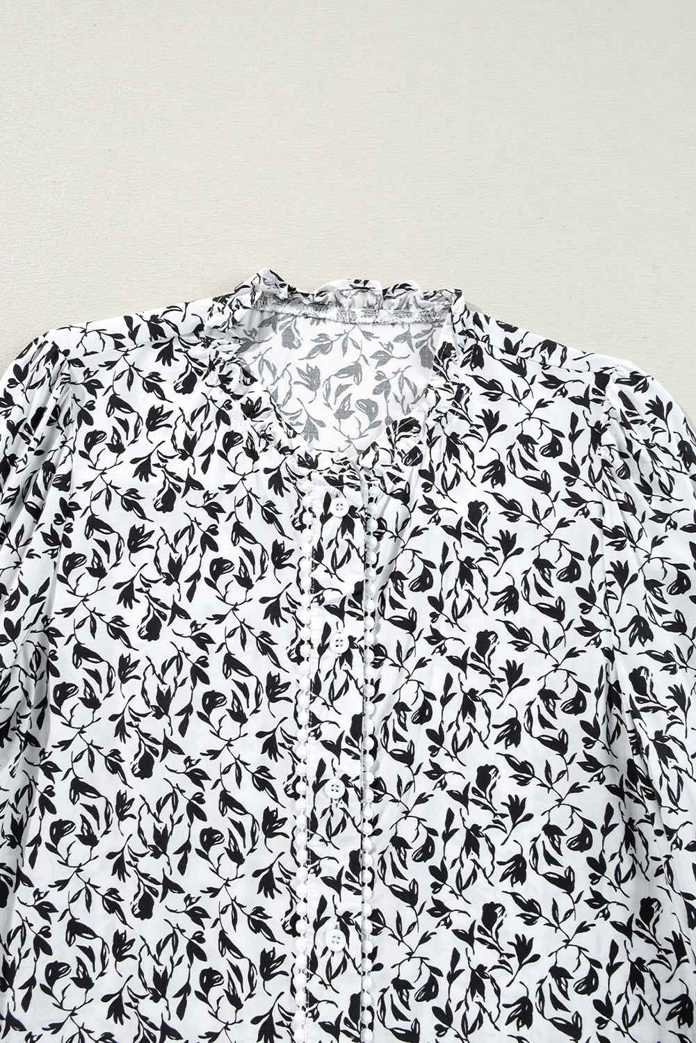 Black Printed Lace Detail Floral Puff Sleeve Fall Shirt