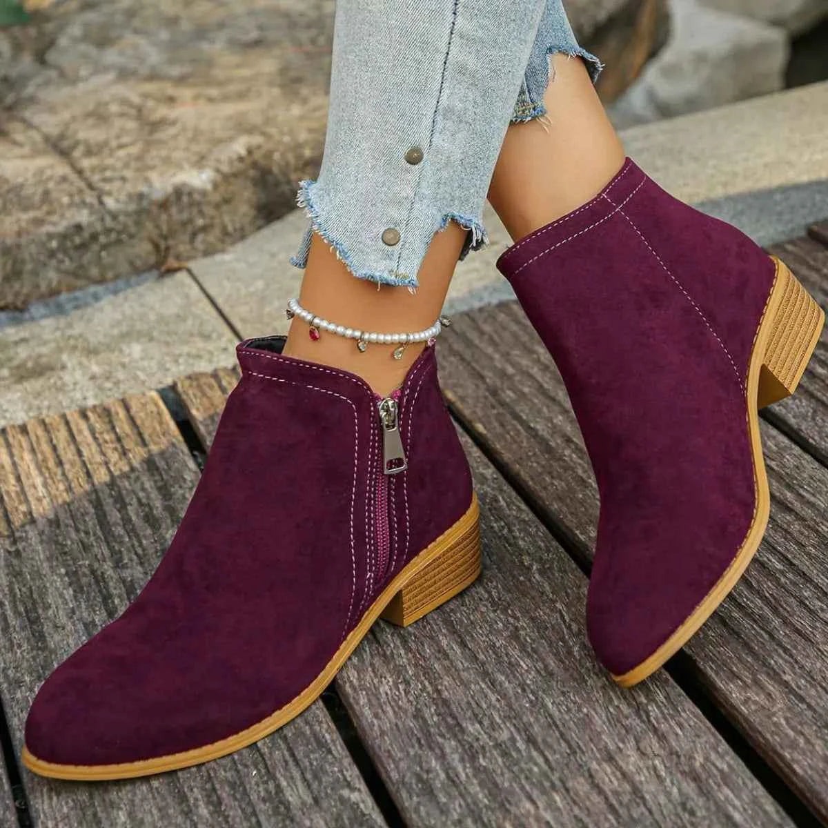 Point Toe Block Heels Boots