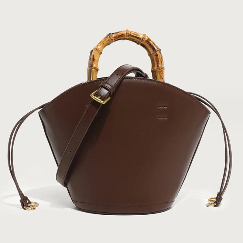 New design bucket bag fashion bamboo handle soft leather women bag single shoulder crossbody bag eprolo