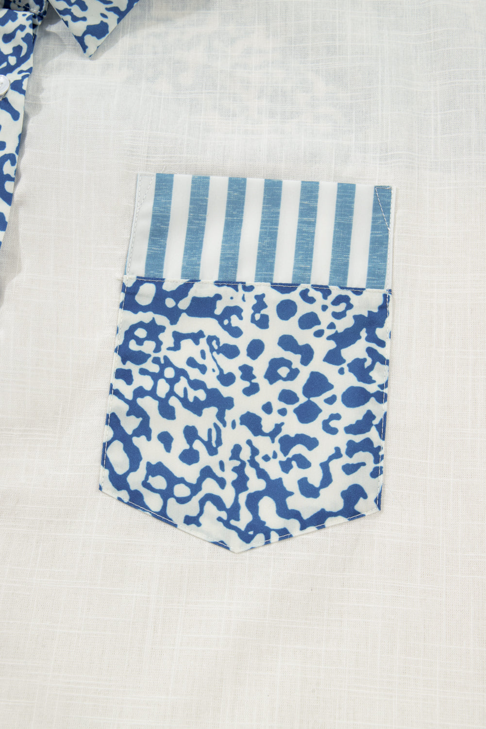 Sky Blue Leopard Striped Patchwork Casual Plus Shirt Dear-Lover Dropshipping