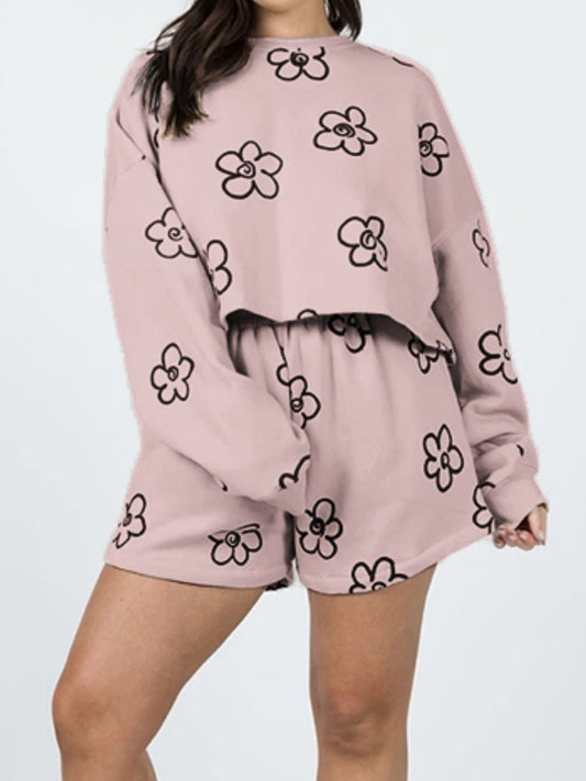 Floral Dropped Shoulder Sweatshirt and Shorts Set - CHIC TB