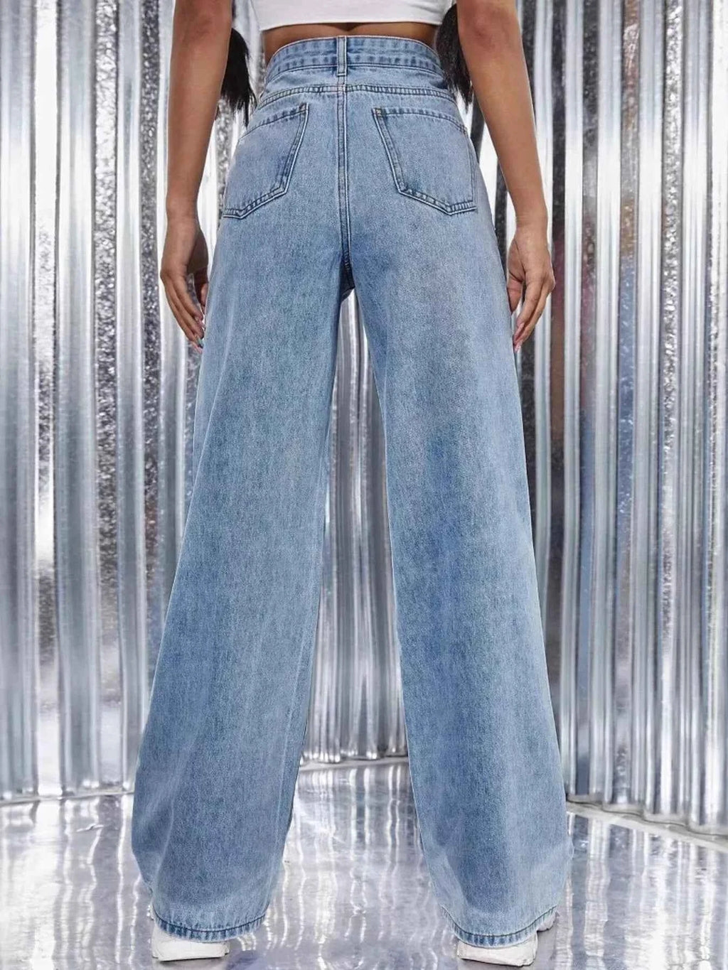 Pearl Embellished Wide Leg Jeans