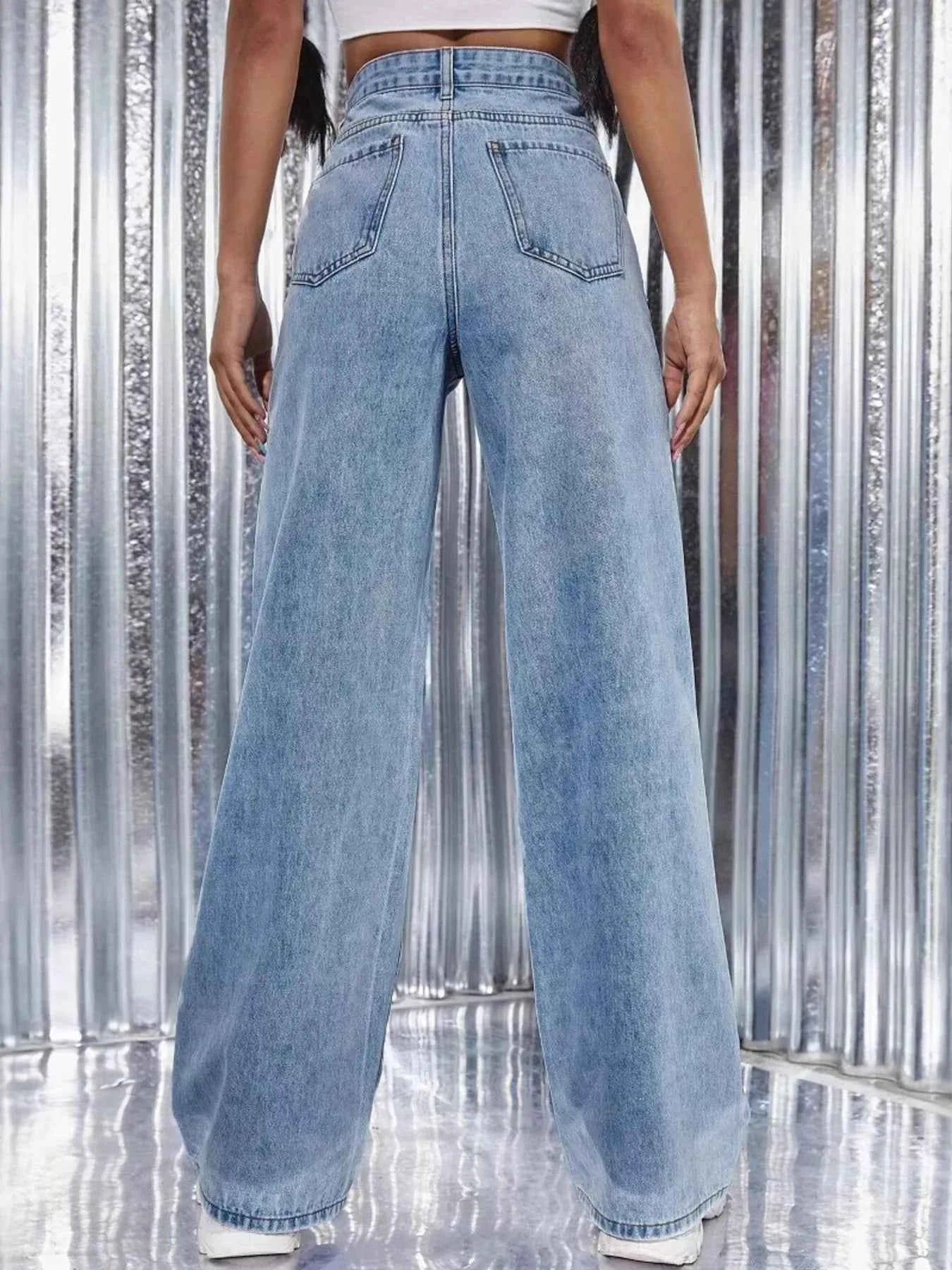 Pearl Embellished Wide Leg Jeans