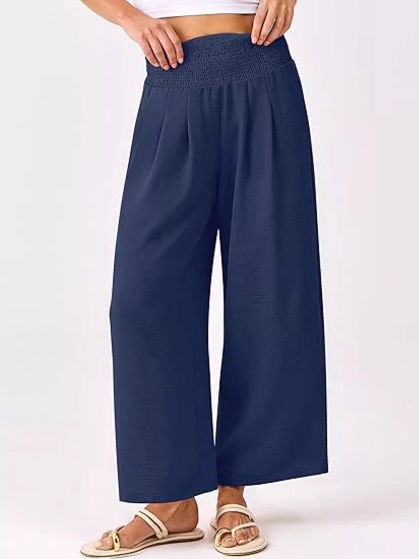 Wide Leg Smocked High Waist Pants.