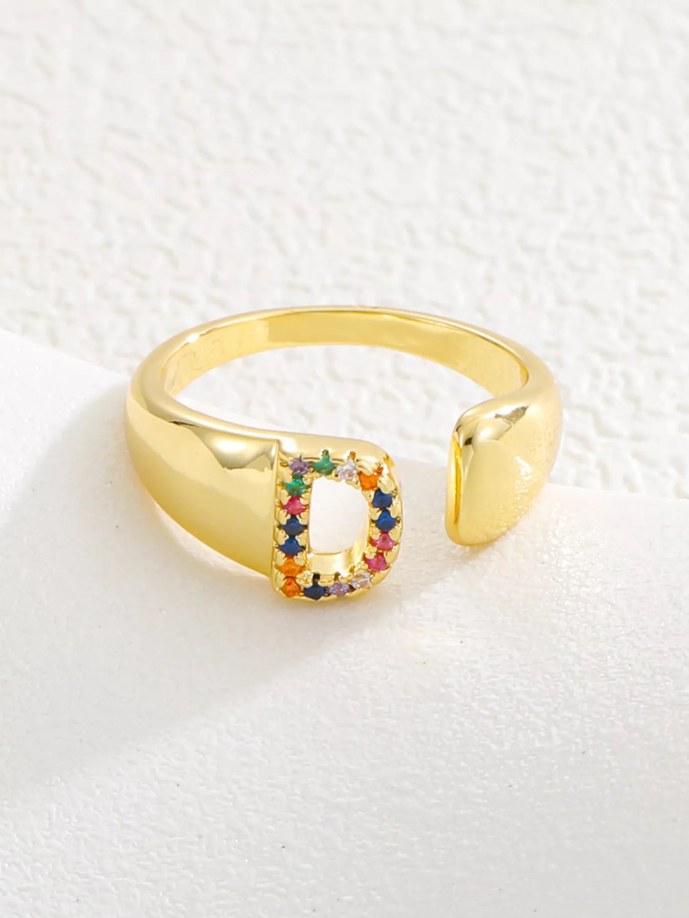 18K Gold-Plated Zircon Letter Ring.