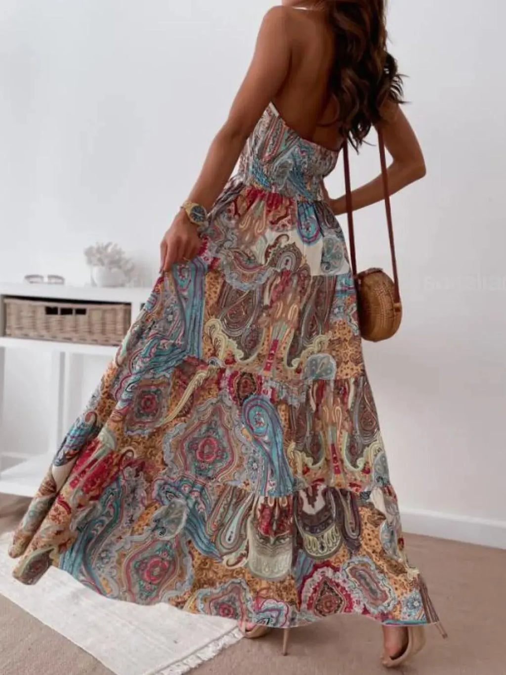Printed Halter Neck Maxi Dress.