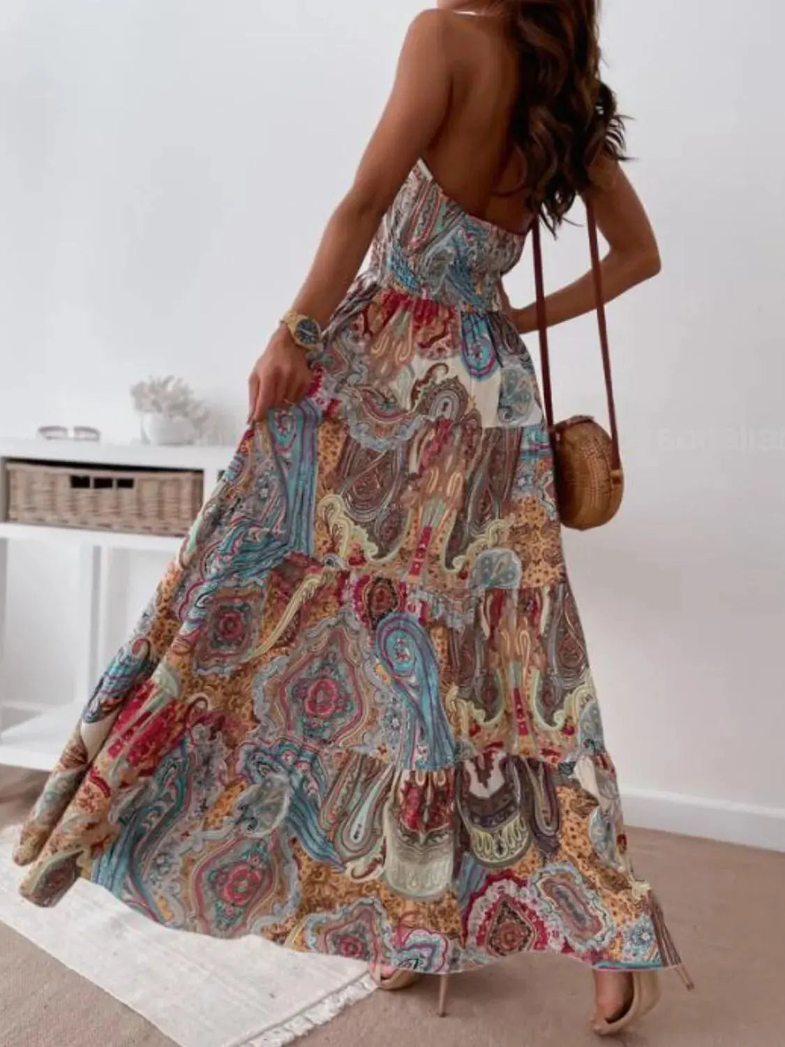 Printed Halter Neck Maxi Dress.