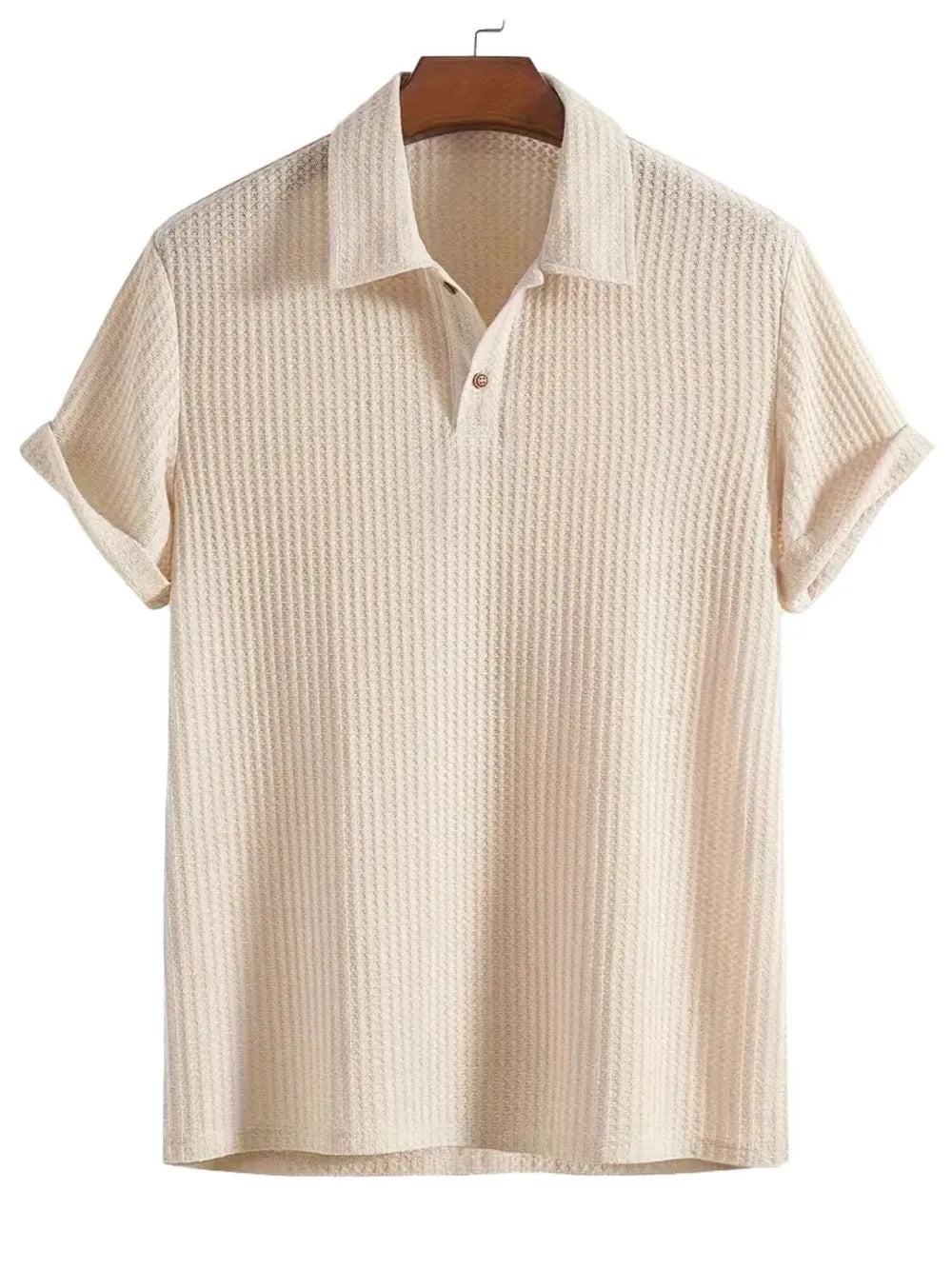 Men's Waffle-Knit Collared Neck Short Sleeve Polo.