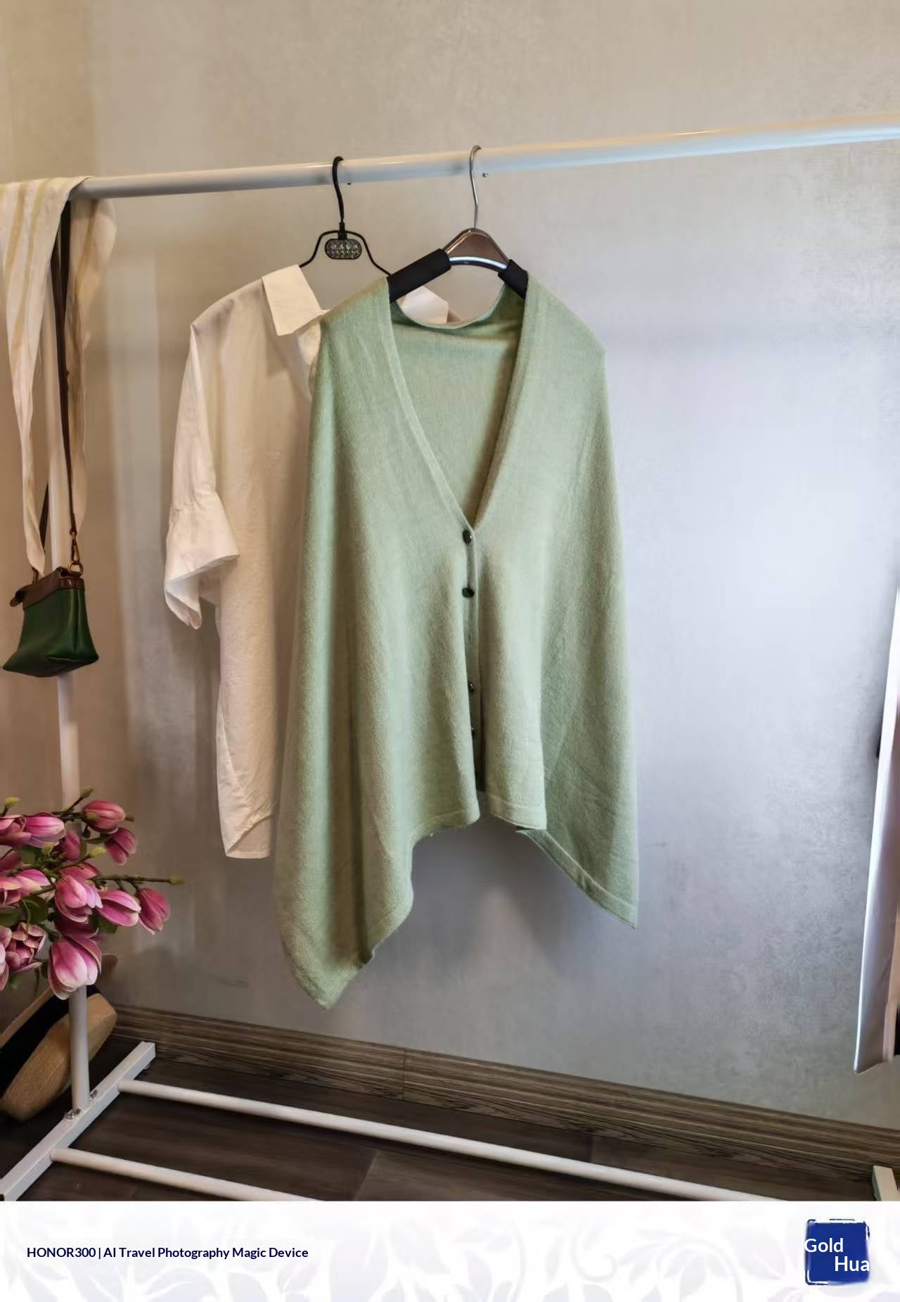 Light green versatile slouchy knit shawl with front buttons, offering a sophisticated vintage touch for autumn warmth.