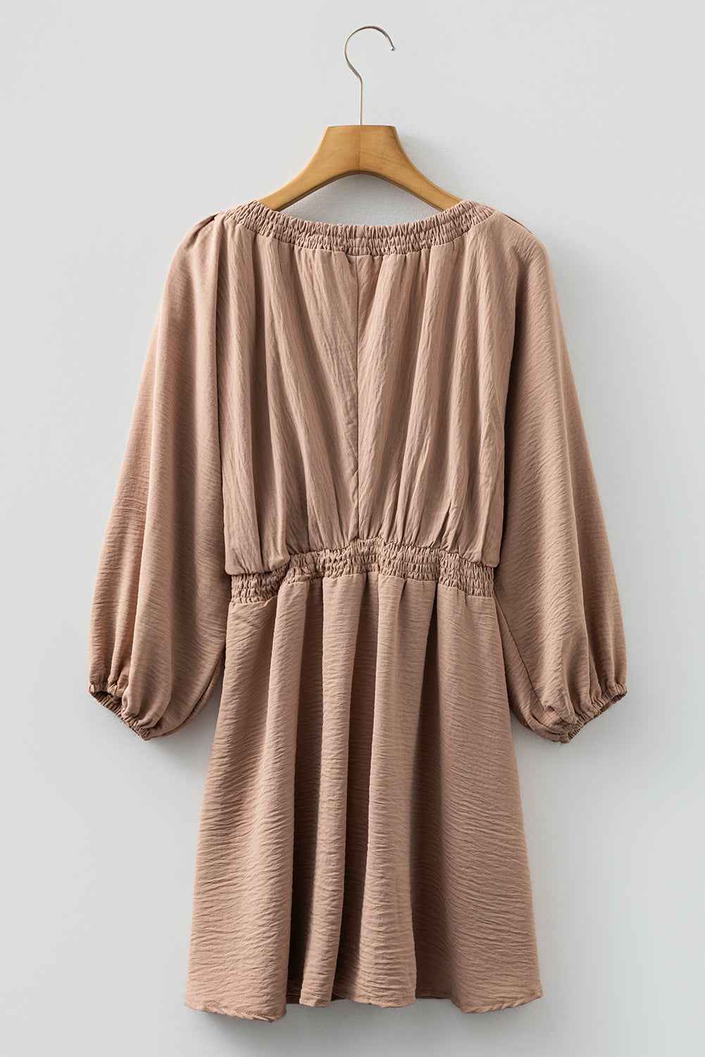 Smoke Gray Deep V Neck Bubble Sleeve Smocked Mini Dress