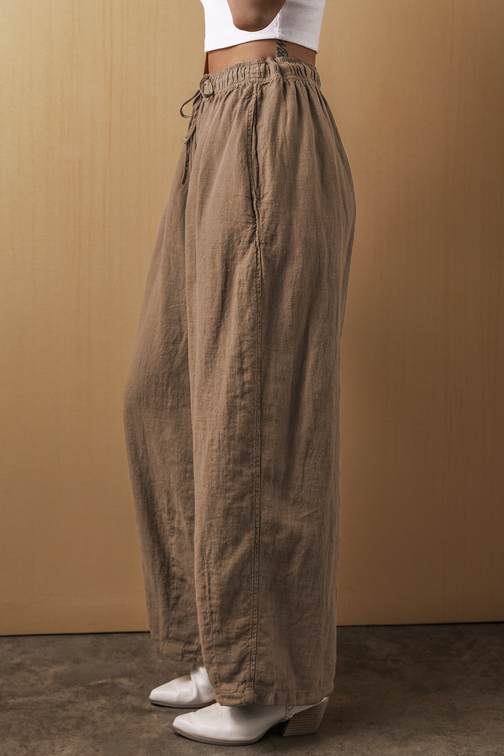 Desert Palm Cotton Linen Drawstring Waist Wide Leg Pants Dear-Lover Dropshipping