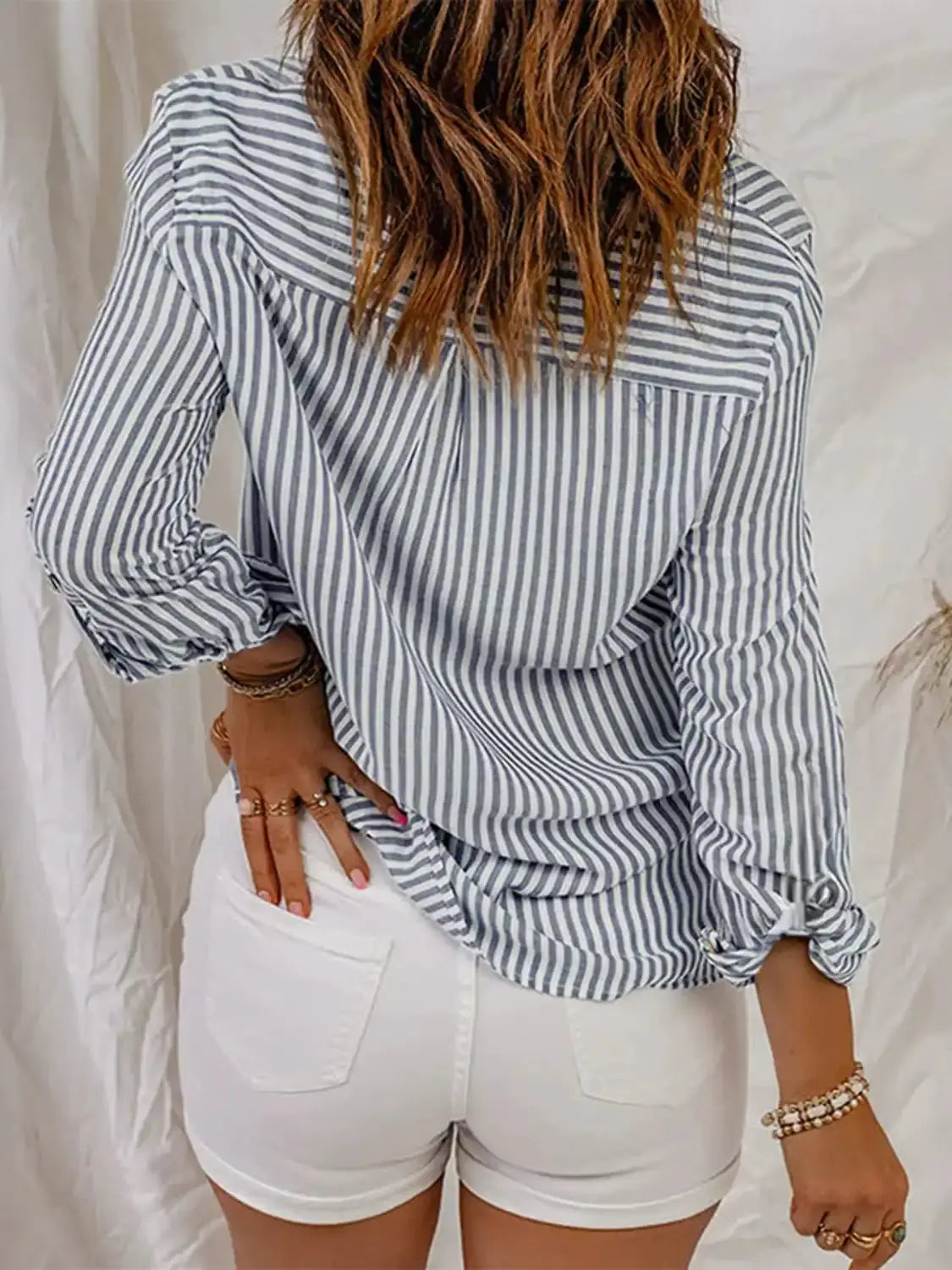 Striped Collared Neck Long Sleeve Shirt.