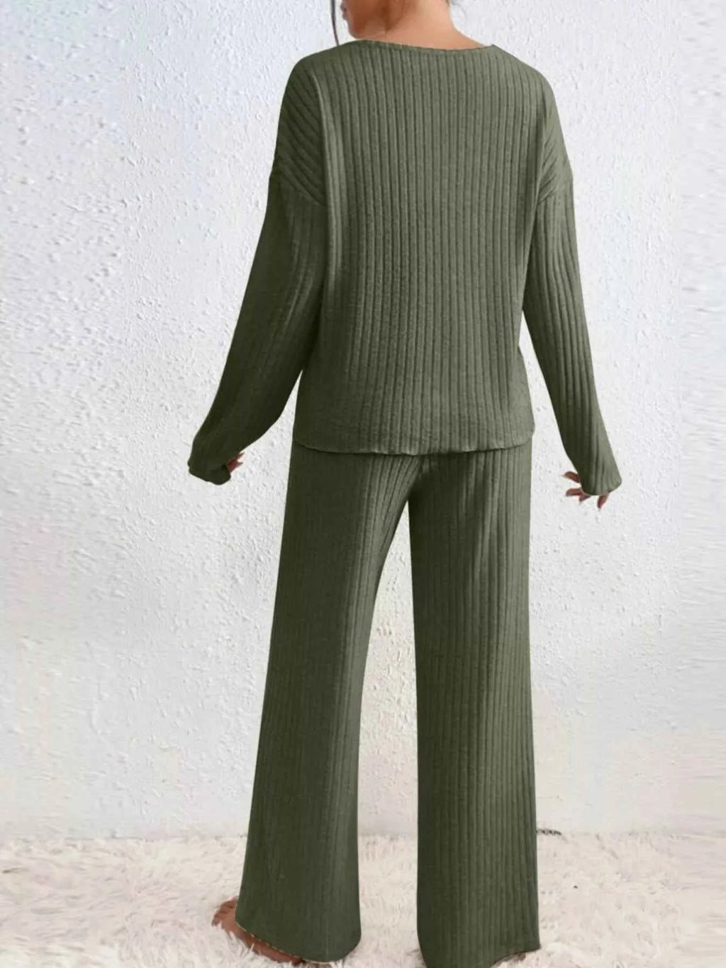 Ribbed V-Neck Top and Pants Set