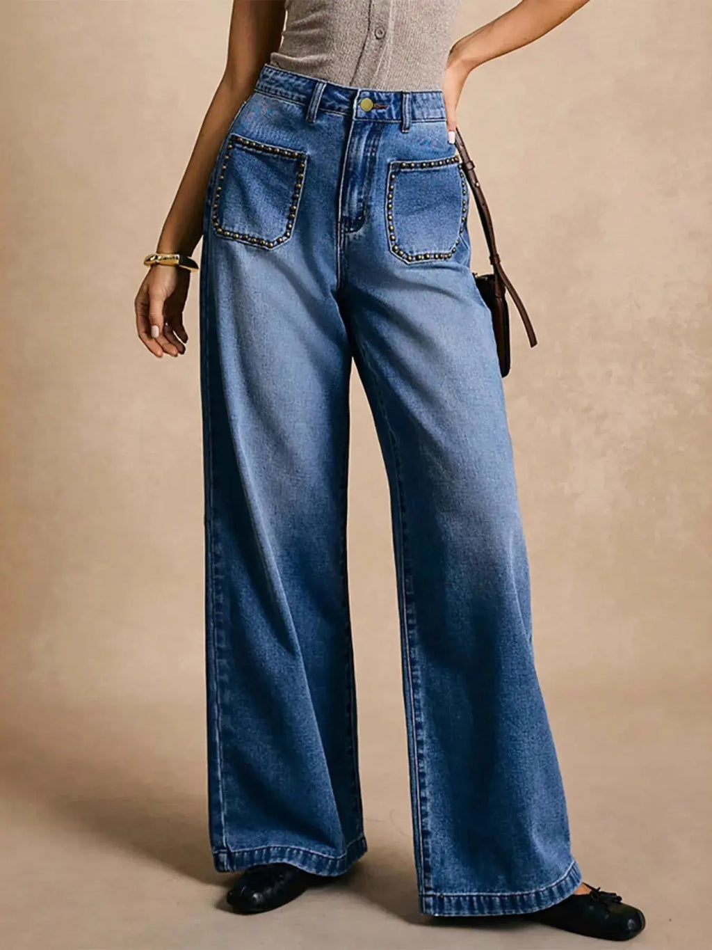 High-Waisted Wide-Leg Pocket Jeans.