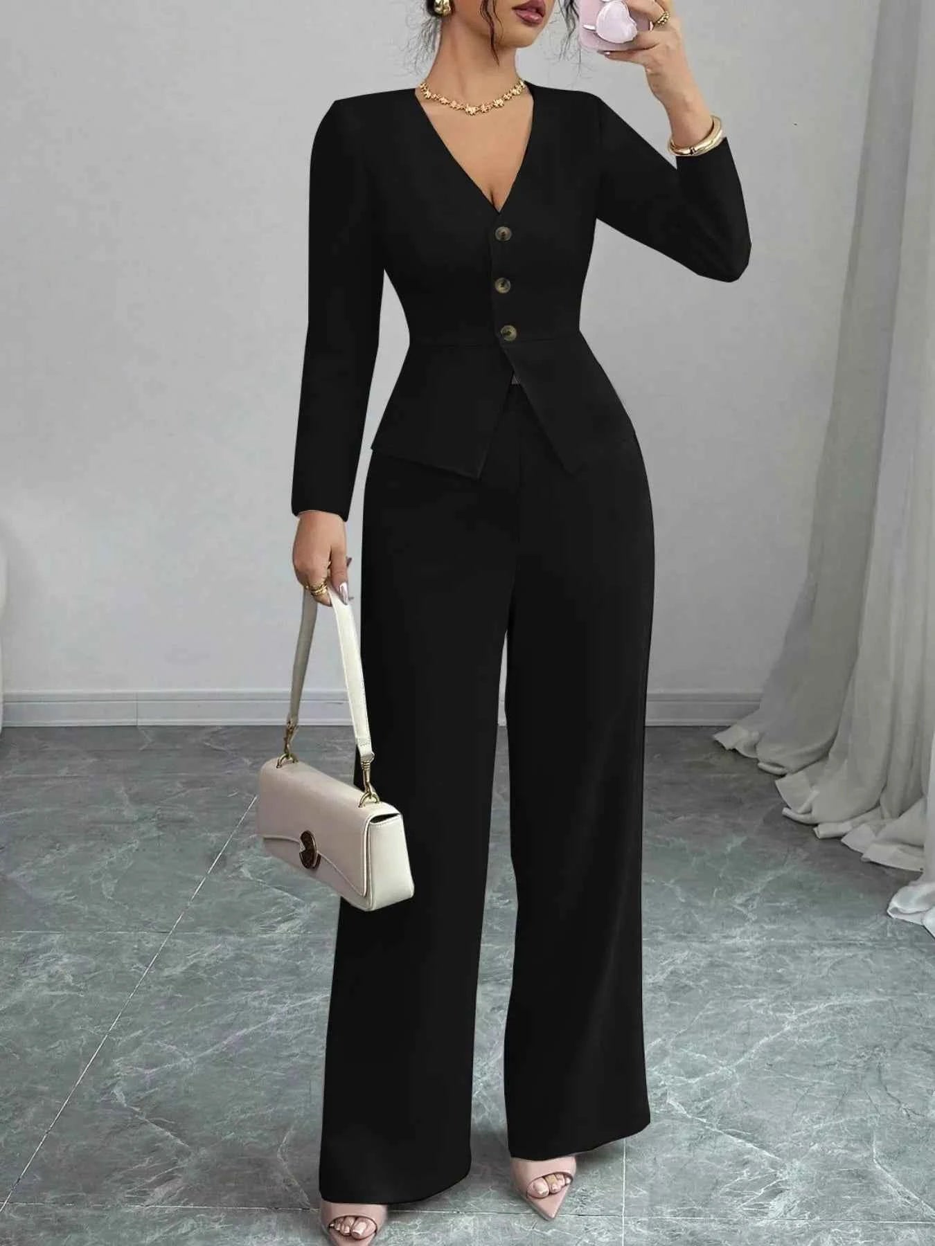 Button Up Long Sleeve Top and Pants Set