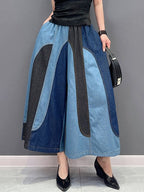 Fashion Casual Patchwork Elastic Waist Wide Leg Pants Ankle Length Pants Trendy Women Pants eprolo
