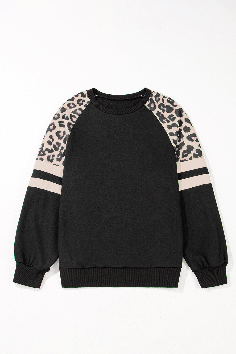 Black Leopard Print Colorblock Raglan Sleeve Sweatshirt Dear-Lover Dropshipping