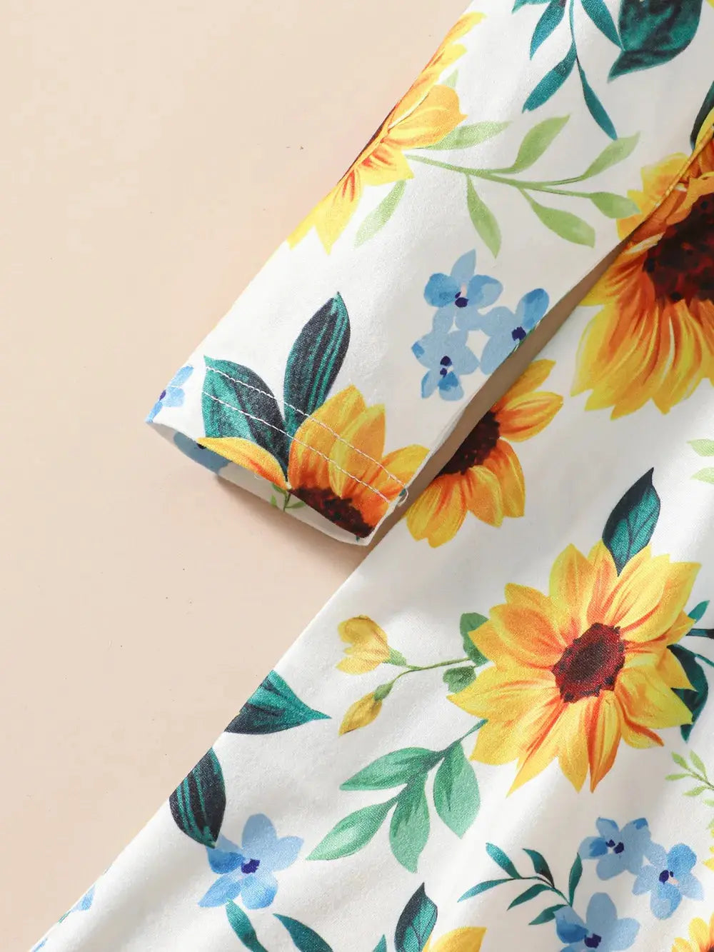 Kids Sunflower Print Round Neck Long Sleeve Dress.