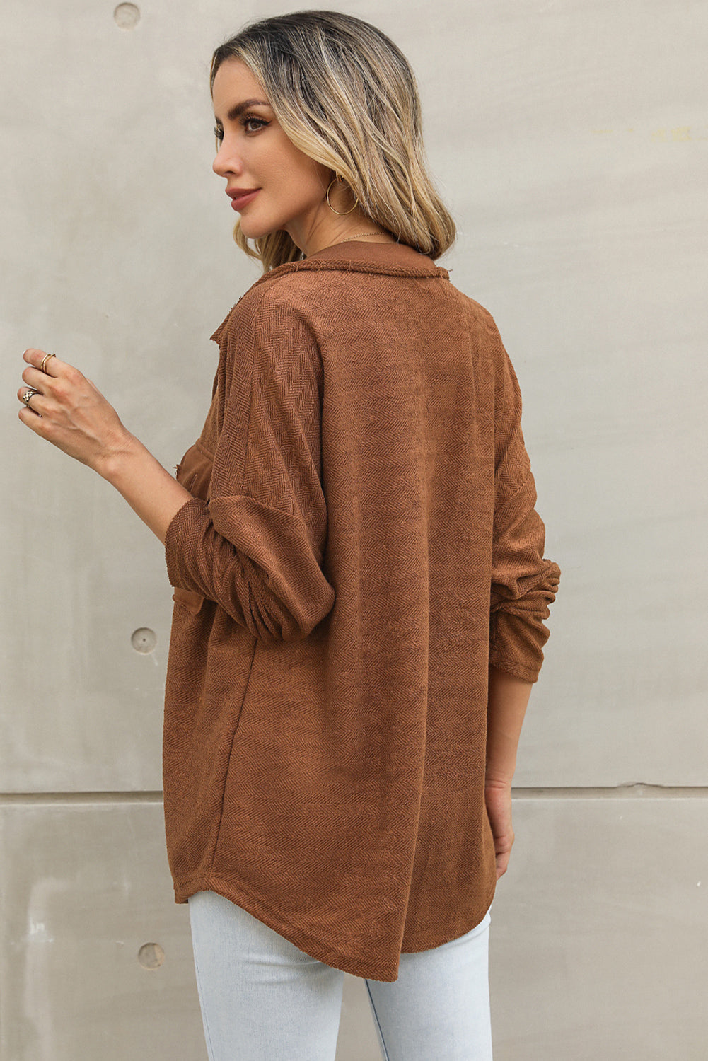 Brown Contrast Flap Pockets Relaxed Shacket Dear-Lover Dropshipping