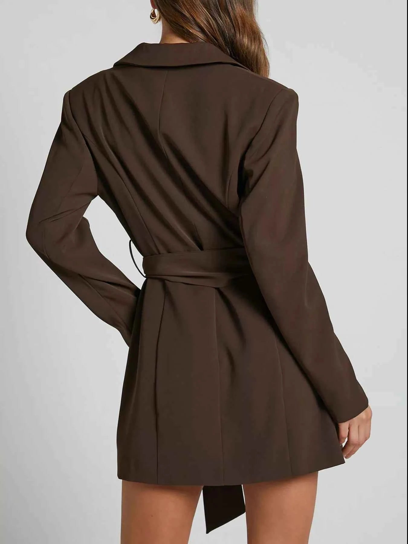 Lapel Collar Tie Waist Blazer