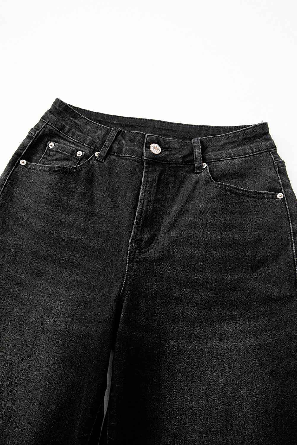 Black Raw Hem Unique Cuffs Straight High Rise Loose Jeans