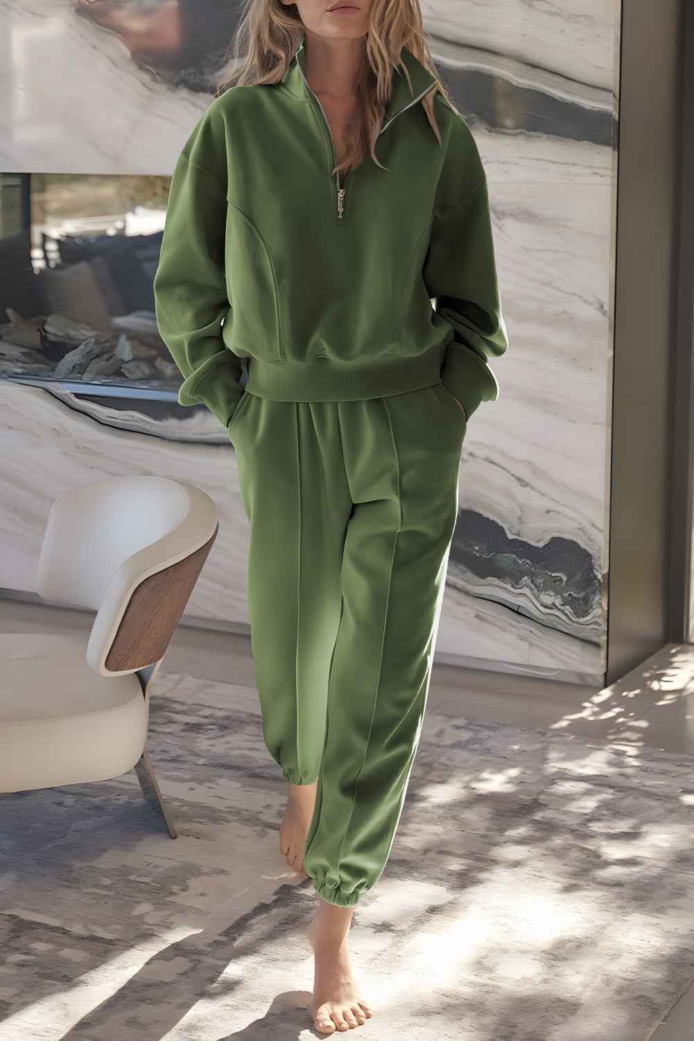 Vineyard Green Half Zip up Pullover Active Top and Joggers Set