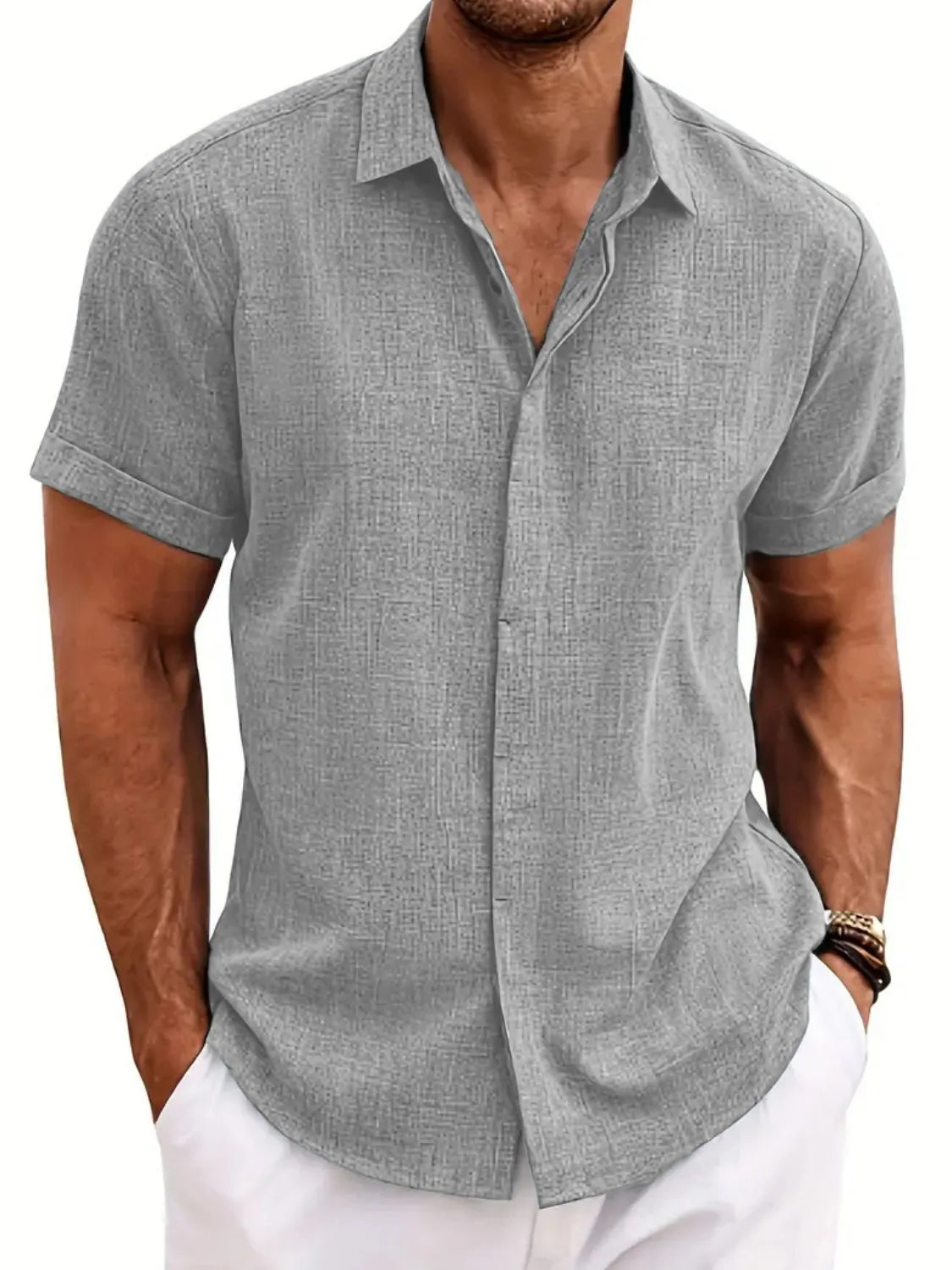 Men's Full Size Collared Neck Short Sleeve Shirt Plus Size.