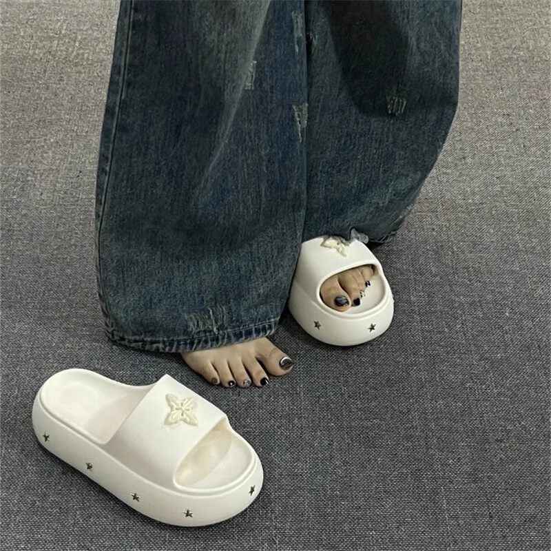 Women Platform Slippers, Summer Outdoor Wear, Luxury Texture, Non-slip Soft Cloud Cushion Insole, Punk Style Fashion Slides For Indoor & Outdoor