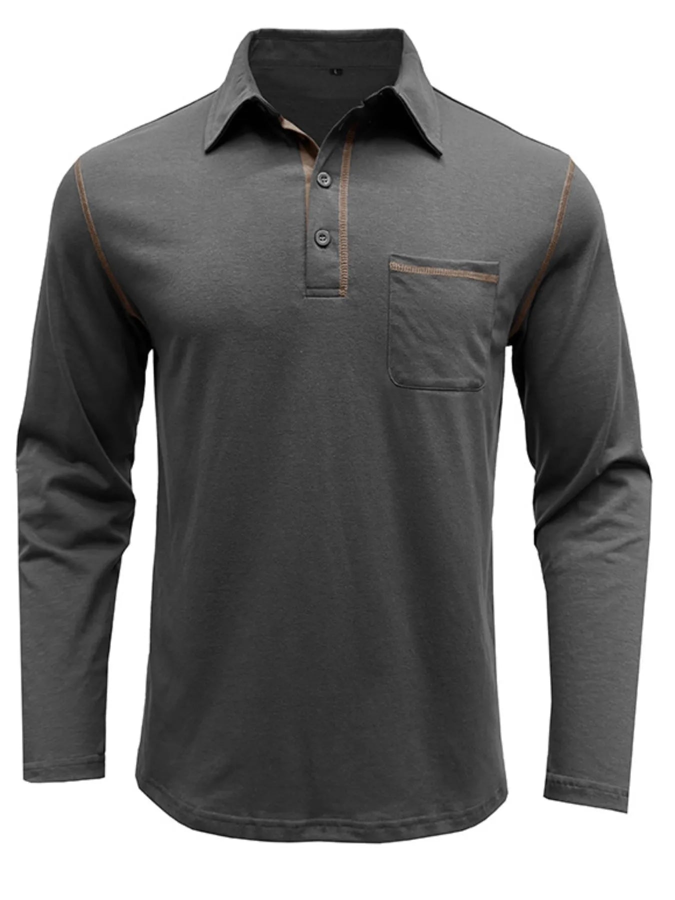 Men's Long Sleeve Polo Shirt with Contrast Stitching.