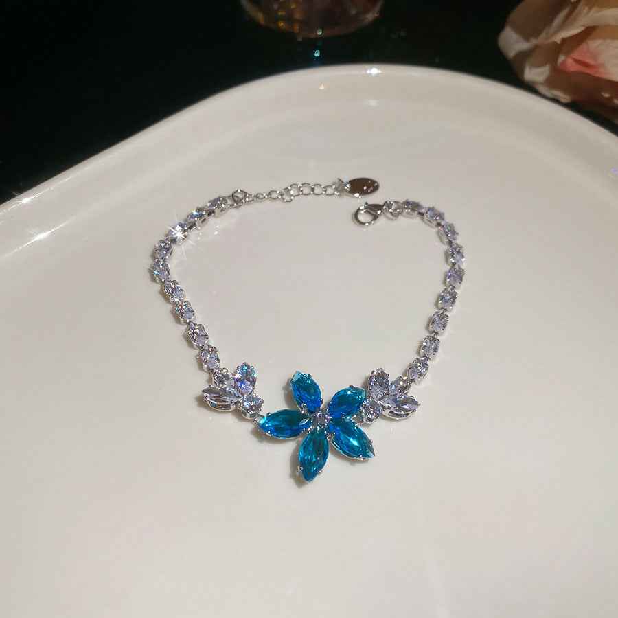 Glacier Blue Zirconia Bracelet Ins Style Korean  Dainty Bangle Luxury Premium Wrist Jewelry