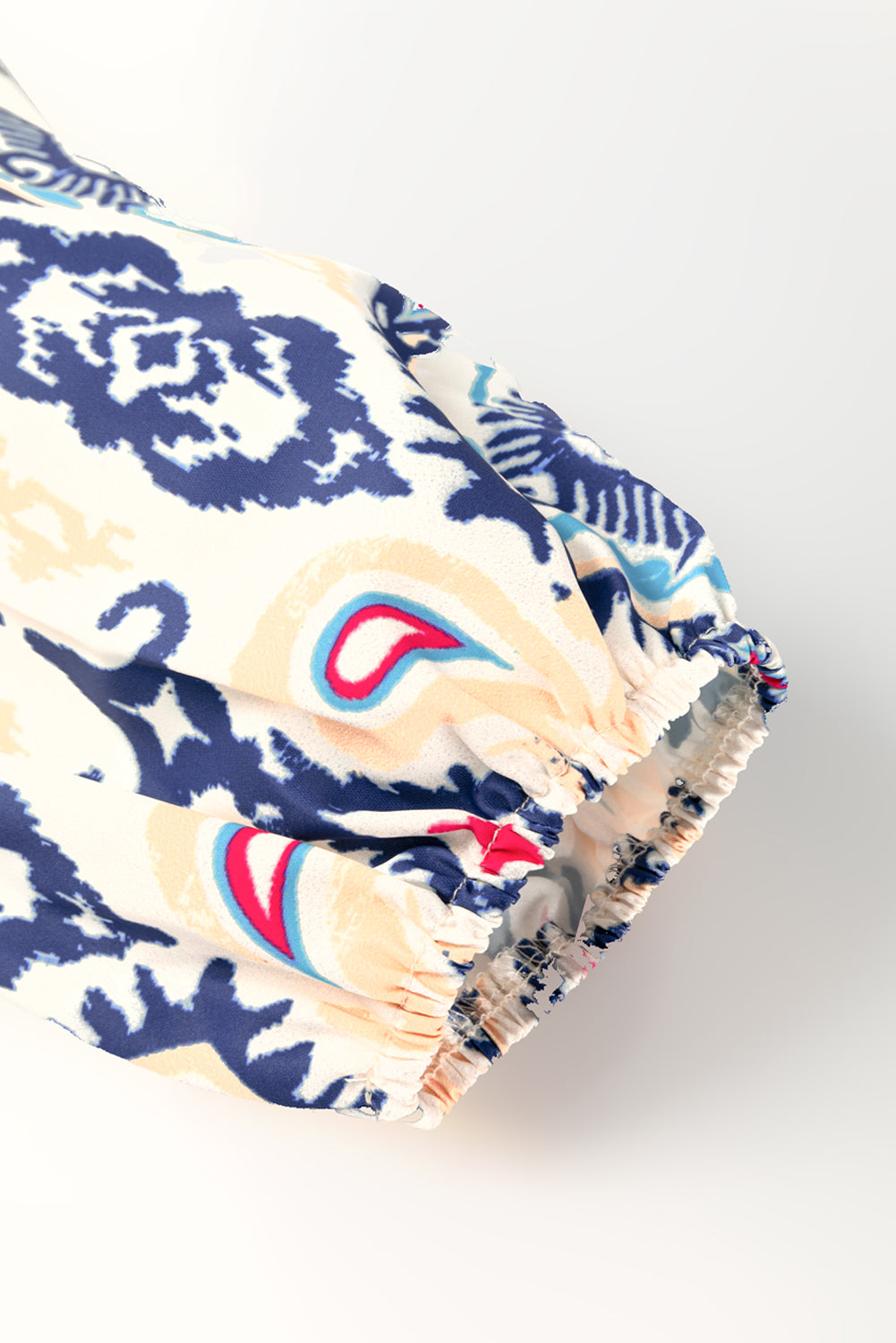 Blue Ethnic Print Striped Split Neck Long Sleeve Flowy Mini Dress Dear-Lover Dropshipping