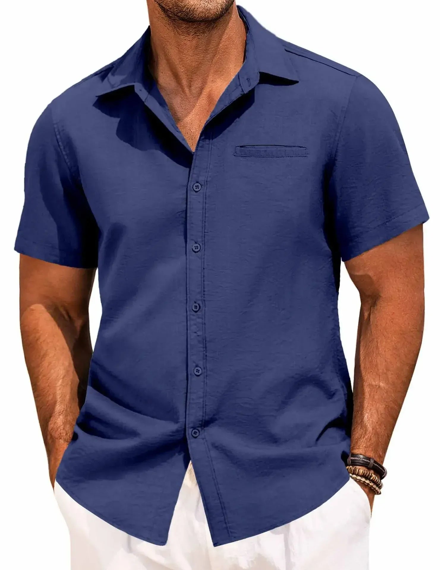 Men's Plus Size Classic Short Sleeve Button Down Shirt.