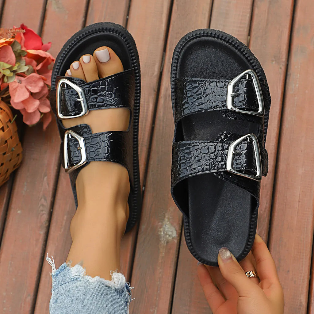 Double Buckle Platform women Sandals.