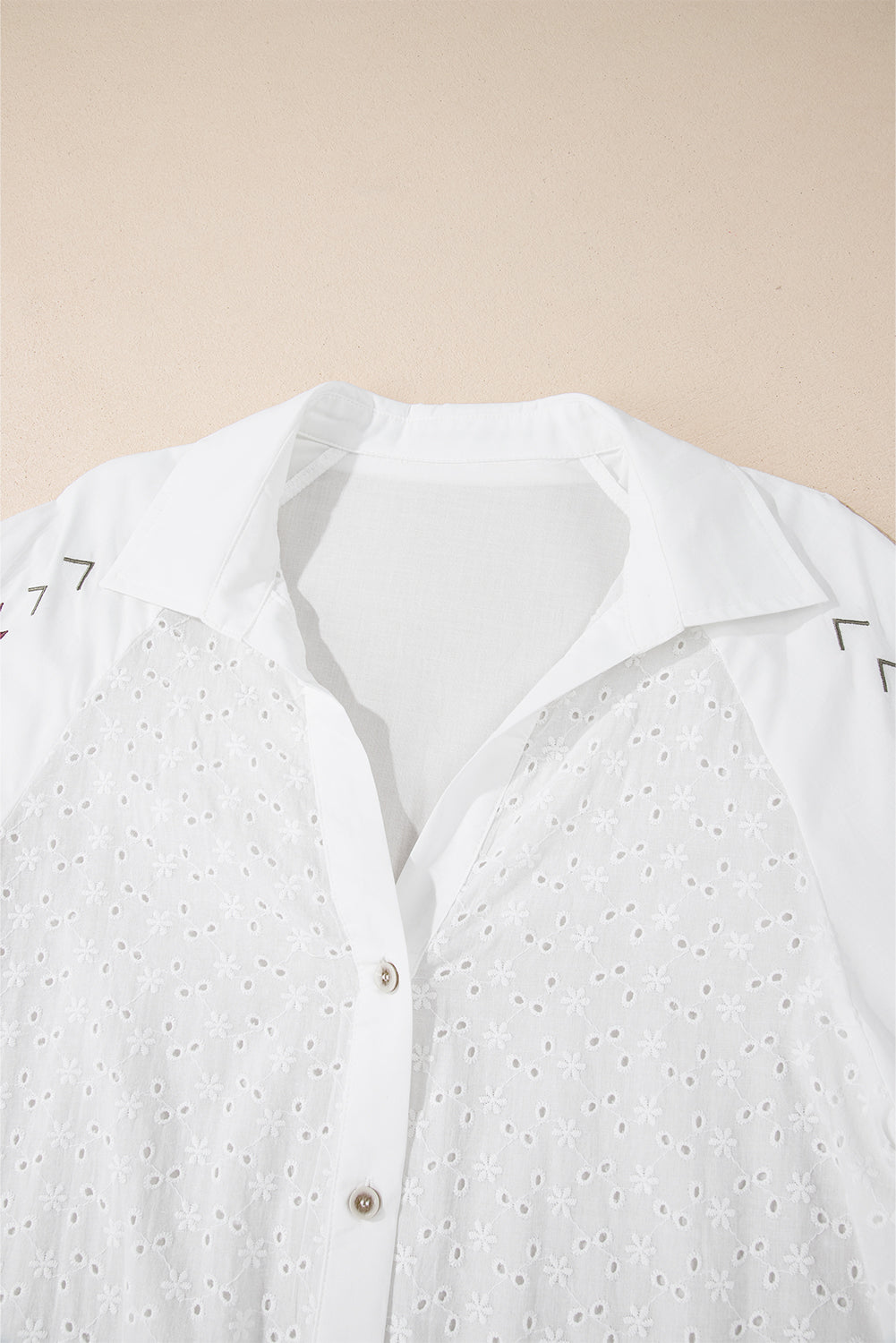 White Floral Embroidered Puff Sleeve Eyelet Patchwork Shirt Dear-Lover Dropshipping