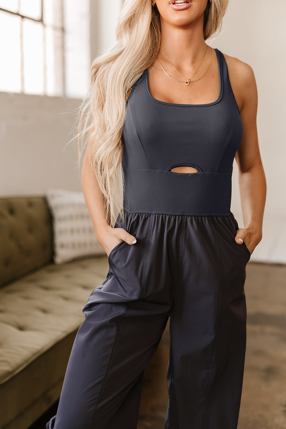Carbon Grey Back Crossed Straps Hollow Out Jogger Jumpsuit Dear-Lover Dropshipping