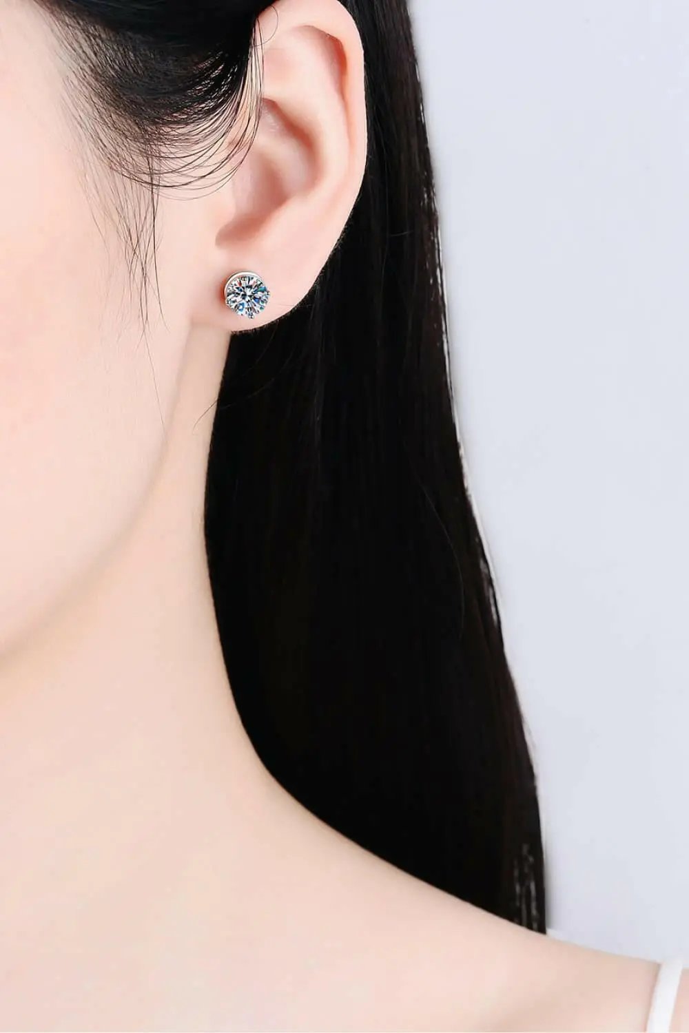 2 Carat Moissanite Rhodium-Plated Stud Earrings.