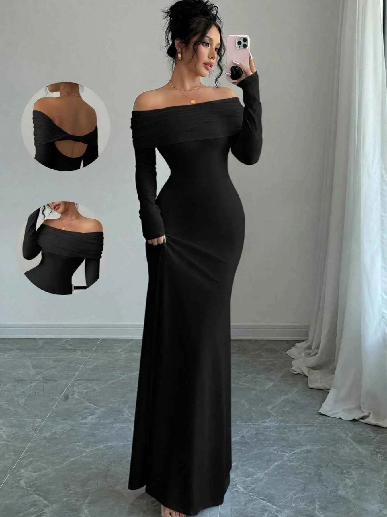 Off-Shoulder Long Sleeve Bodycon Maxi Dress