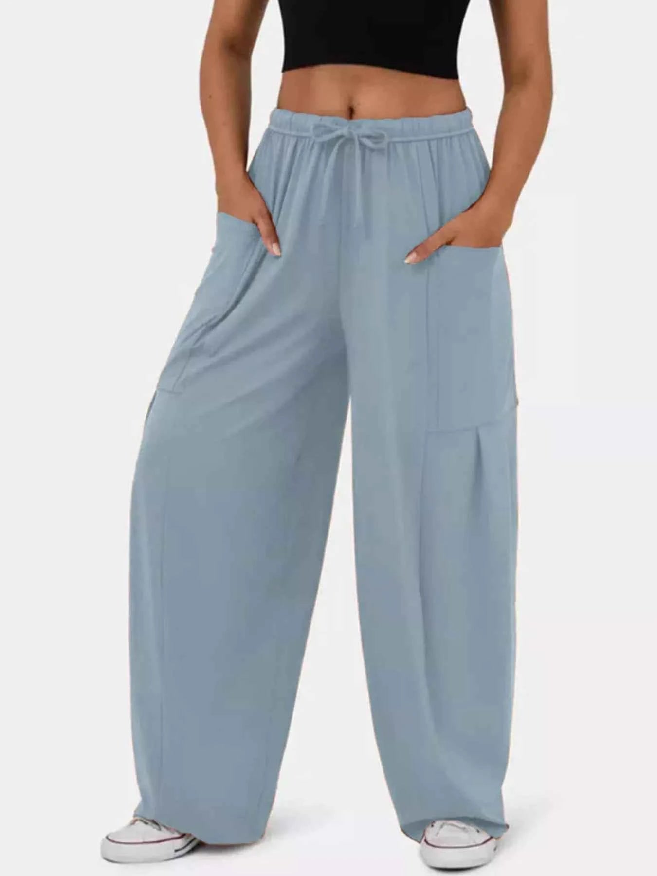 Drawstring Wide Leg Pants.