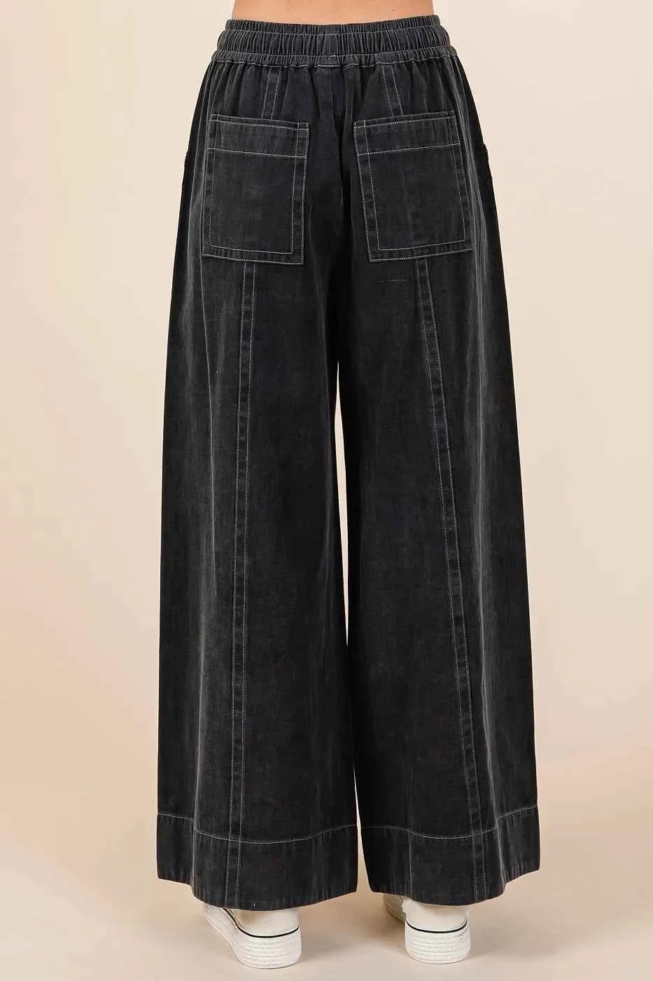 Mittoshop Mineral Wash Wide Leg Elastic Waist Twill Pants