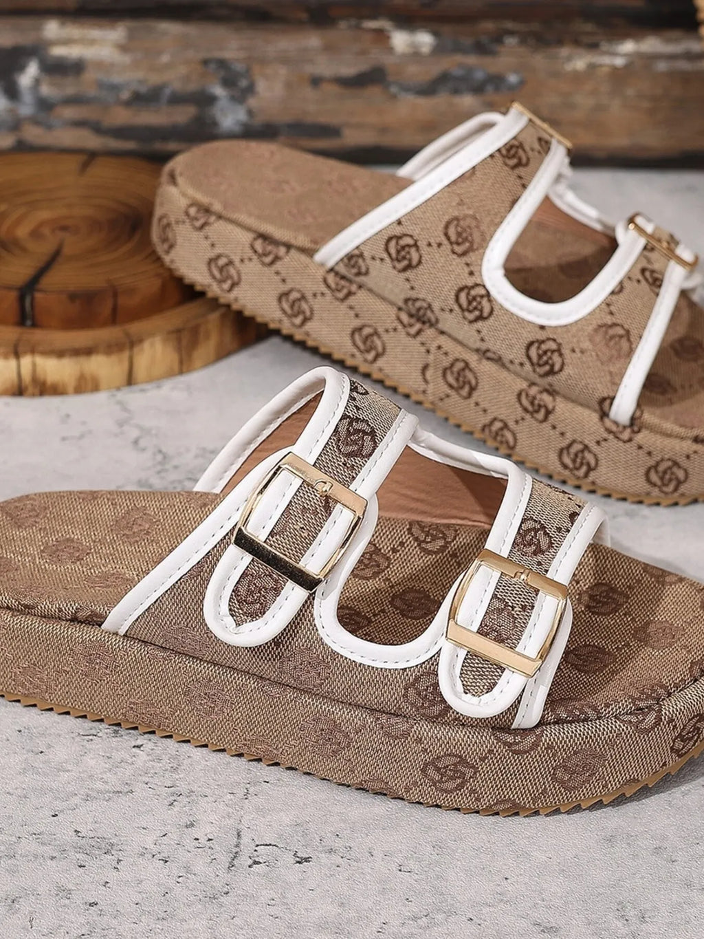 Double Buckle Platform Sandals.
