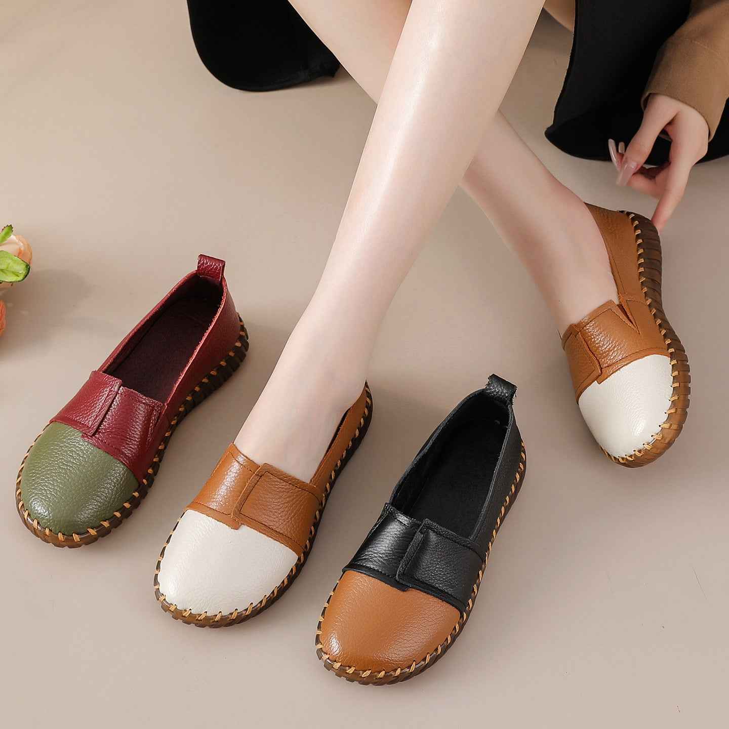 Leather soft sole one foot soft cowhide women's shoes comfortable single shoe