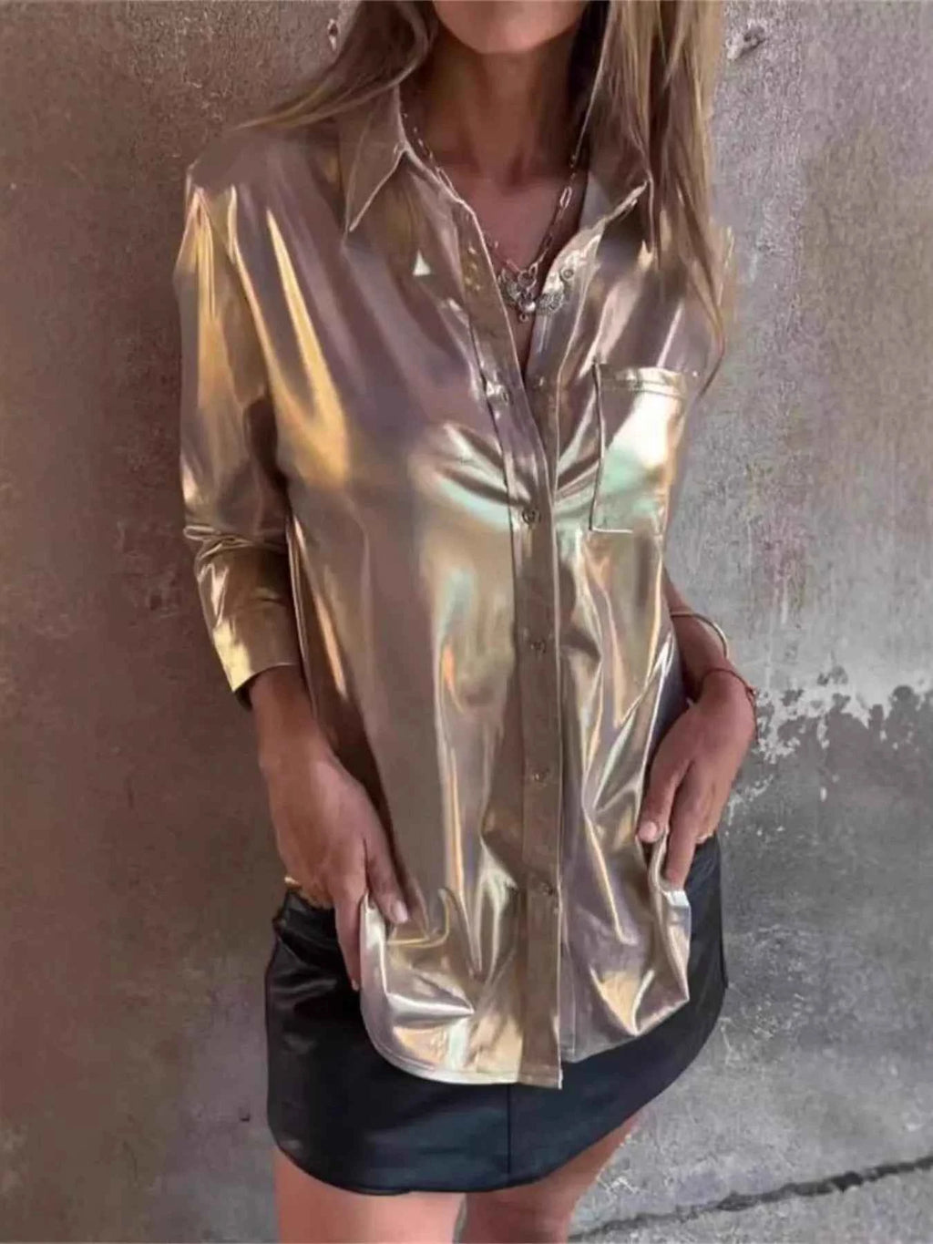Full Size Button-Down Long Sleeve Shirt Plus Size