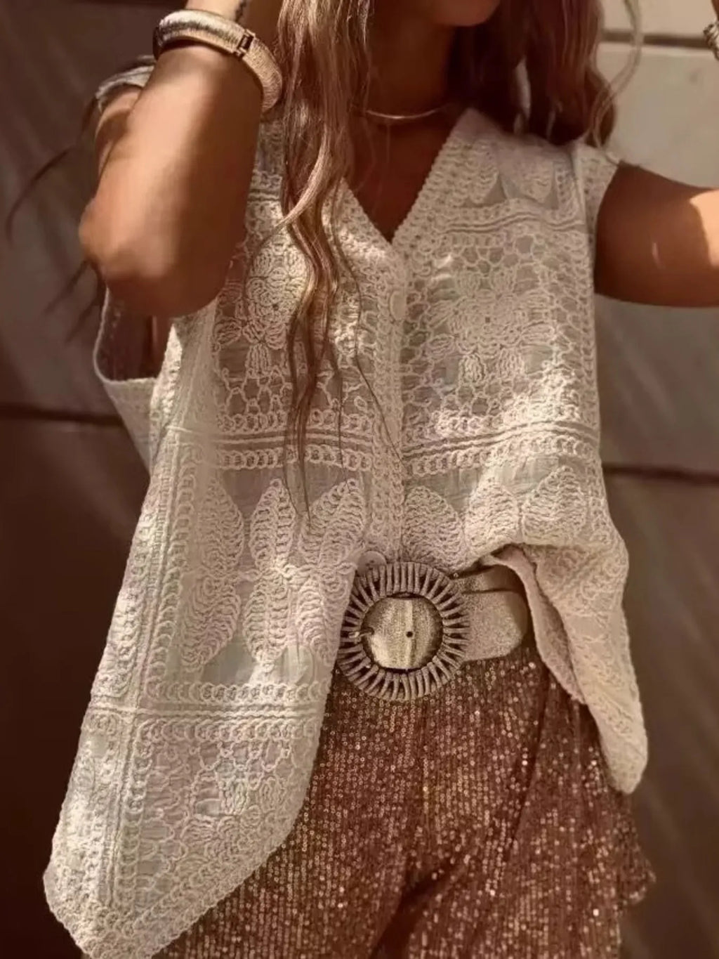 Crochet Lace V-Neck Vest.