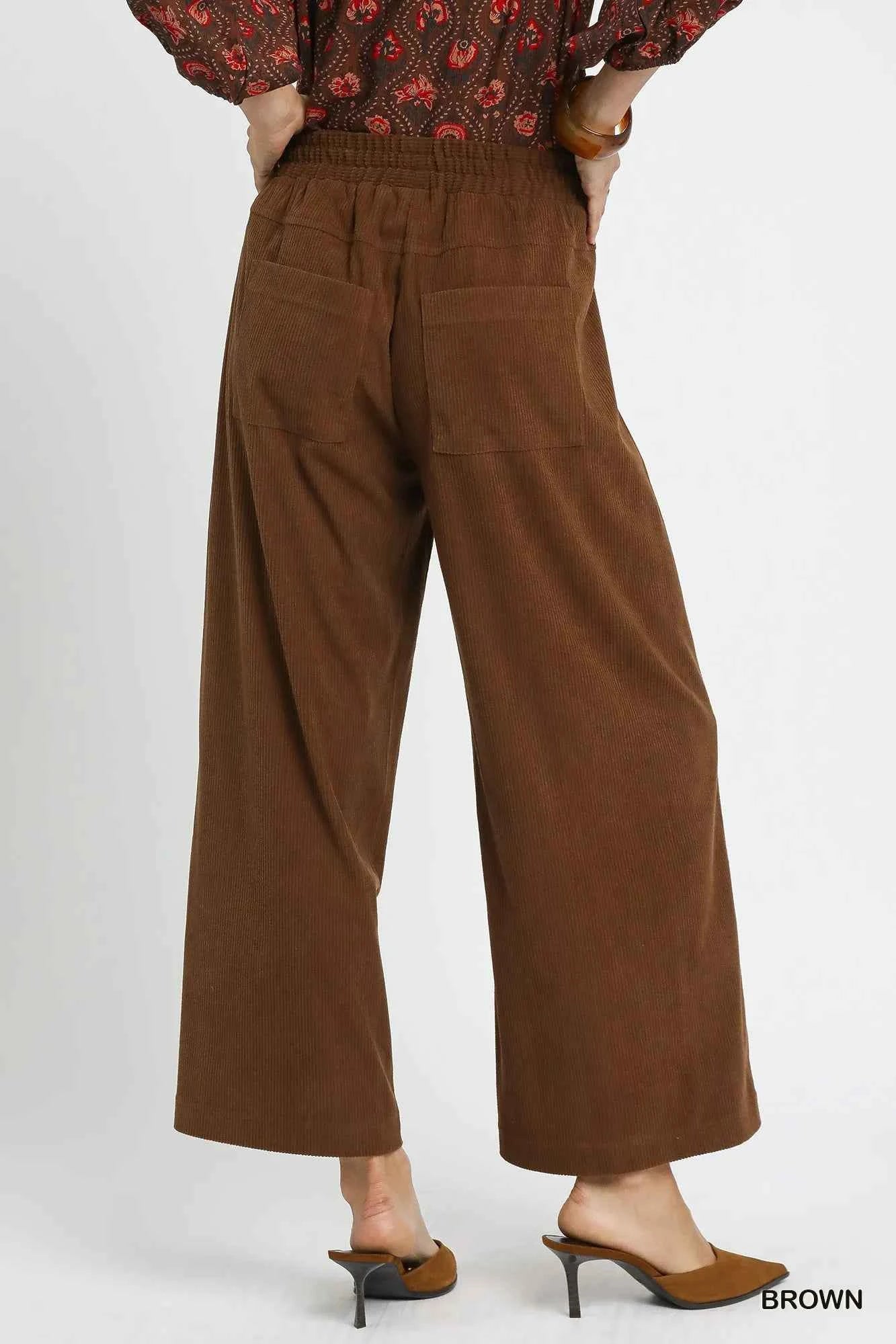 Umgee Wide-Leg Corduroy Pants