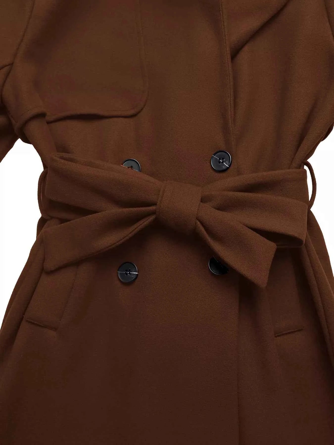 Lapel Collar Belted Wool Blend Coat